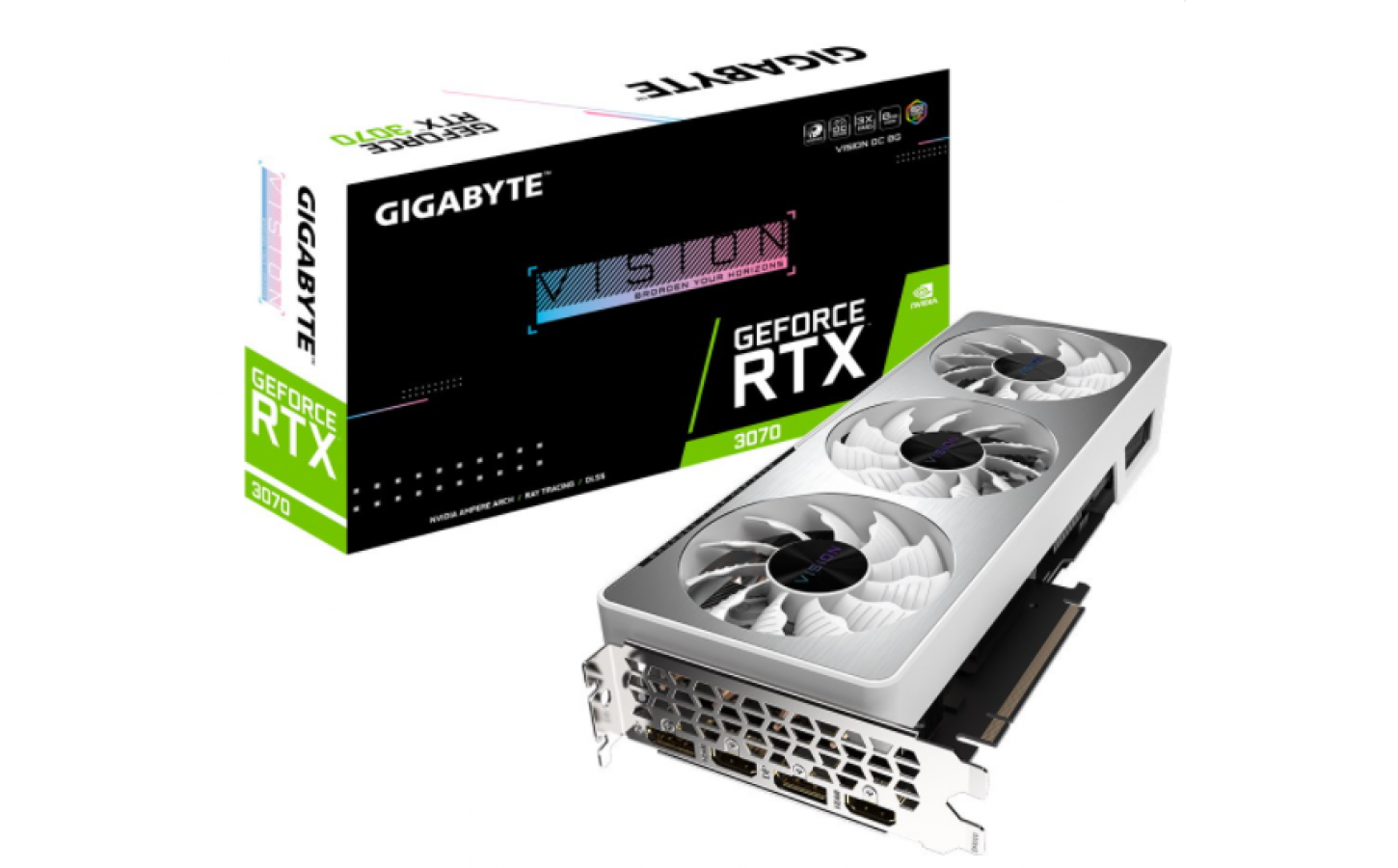 Gigabyte RTX 3060 Vision OC 12gb. RTX 3070 Gigabyte Vision OC 8gb. RTX 3070 ti Gigabyte Vision. RTX 3080 ti Gigabyte.